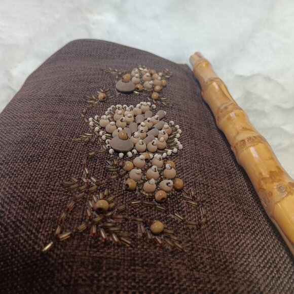 brown beaded clutch with faux bamboo snap closure - Picture 4 of 16